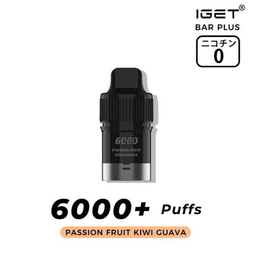 パッションフルーツ・キウイ・グアバ(Passion Fruit Kiwi Guava) - IGET Bar Plus Pod 6000 Puffs ニコチン0